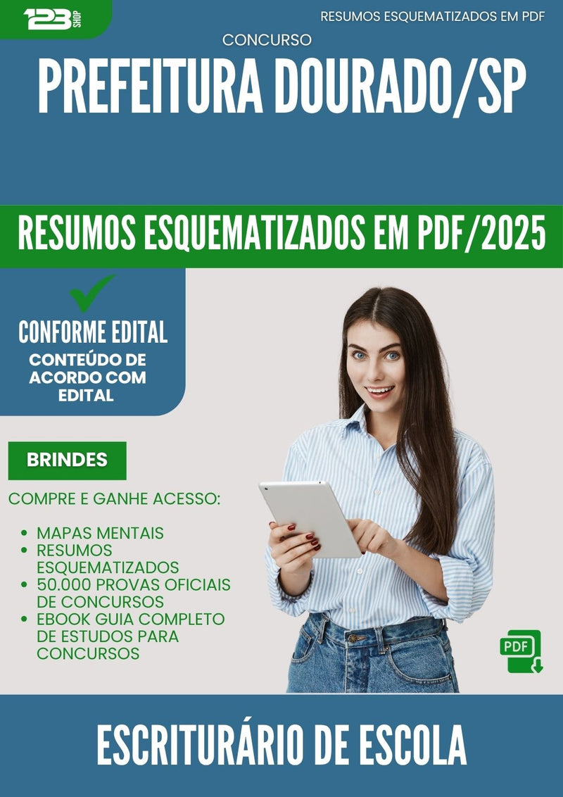 Resumos Esquematizados para Concurso Escriturario De Escola da Prefeitura Dourado Sp 2025 - Conteúdo de Acordo com Edital