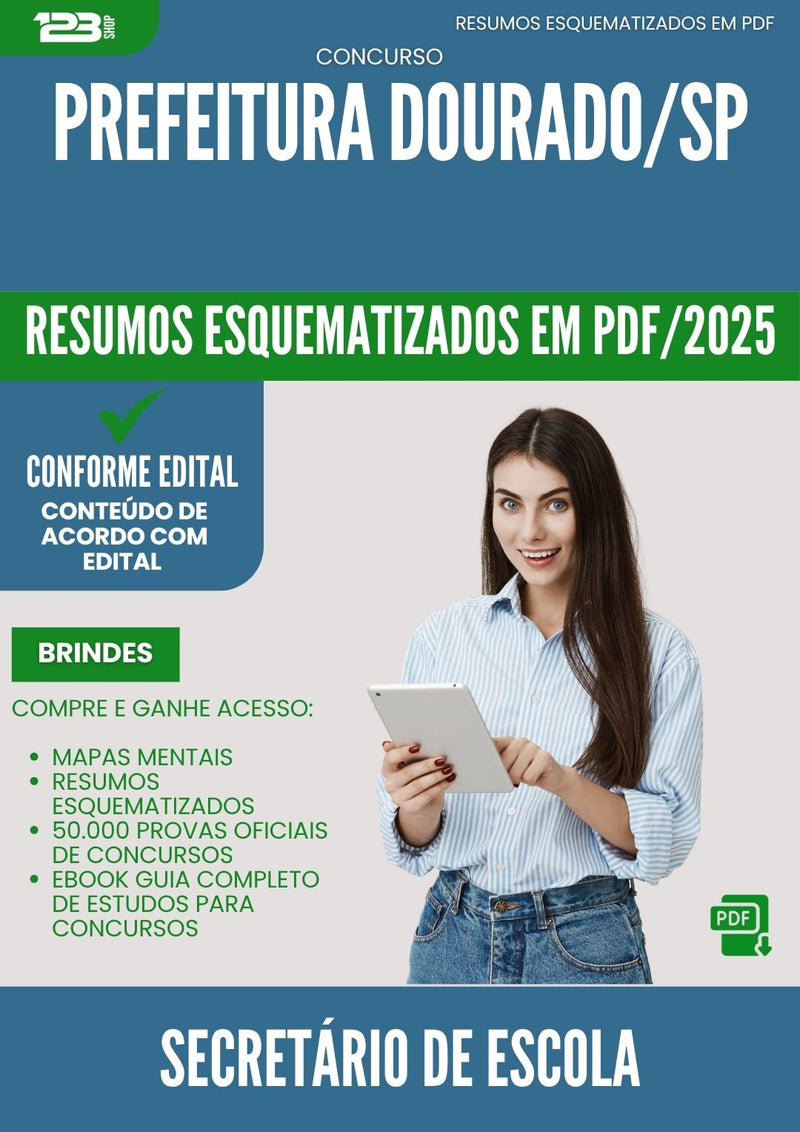 Resumos Esquematizados para Concurso Secretario De Escola da Prefeitura Dourado Sp 2025 - Conteúdo de Acordo com Edital
