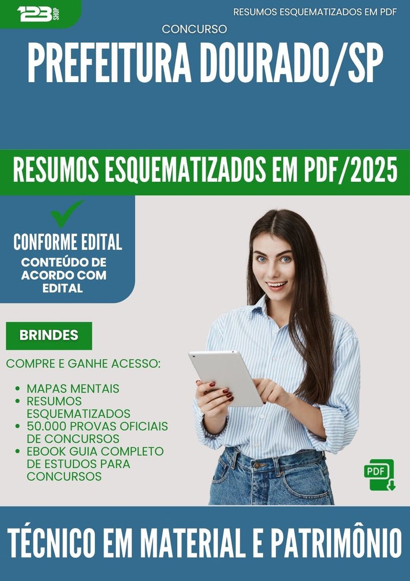 Resumos Esquematizados para Concurso Tecnico Em Material E Patrimonio da Prefeitura Dourado Sp 2025 - Conteúdo de Acordo com Edital