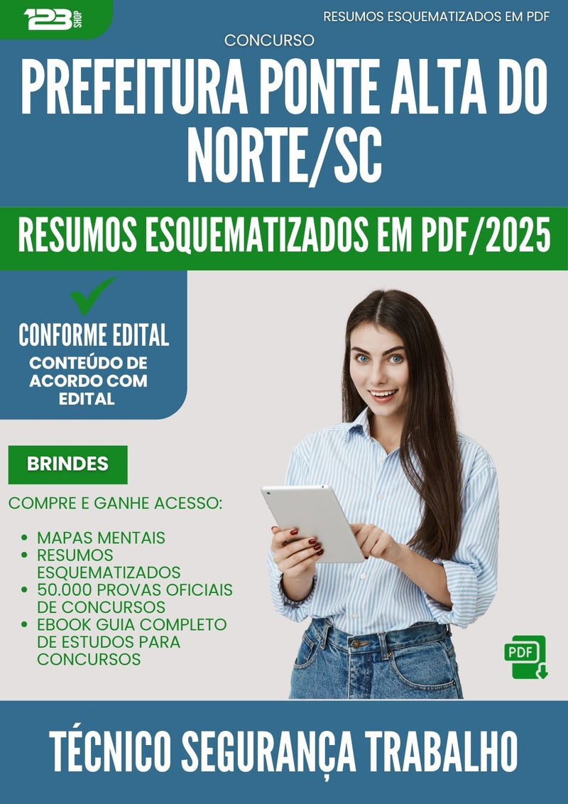 Resumos Esquematizados para Concurso Tecnico Seguranca Trabalho da Prefeitura Ponte Alta Do Norte Sc 2025 - Conteúdo de Acordo com Edital