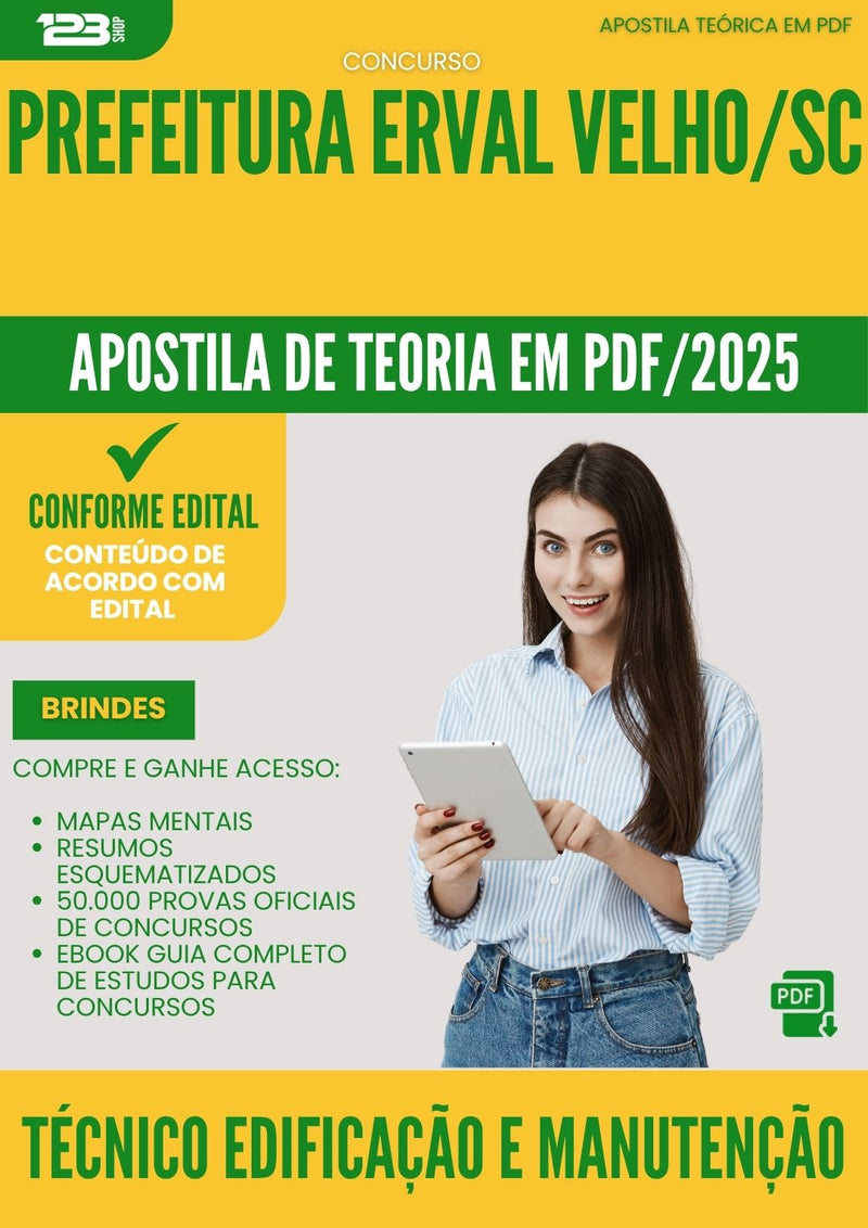 Apostila Teórica para Concurso Tecnico Edificacao E Manutencao da Prefeitura Erval Velho Sc 2025 - Conteúdo de Acordo com Edital