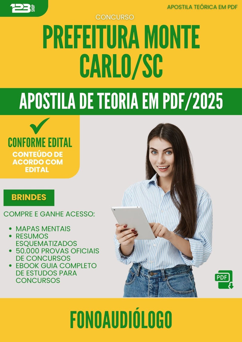 Apostila Teórica para Concurso Fonoaudiologo da Prefeitura Monte Carlo Sc 2025 - Conteúdo de Acordo com Edital