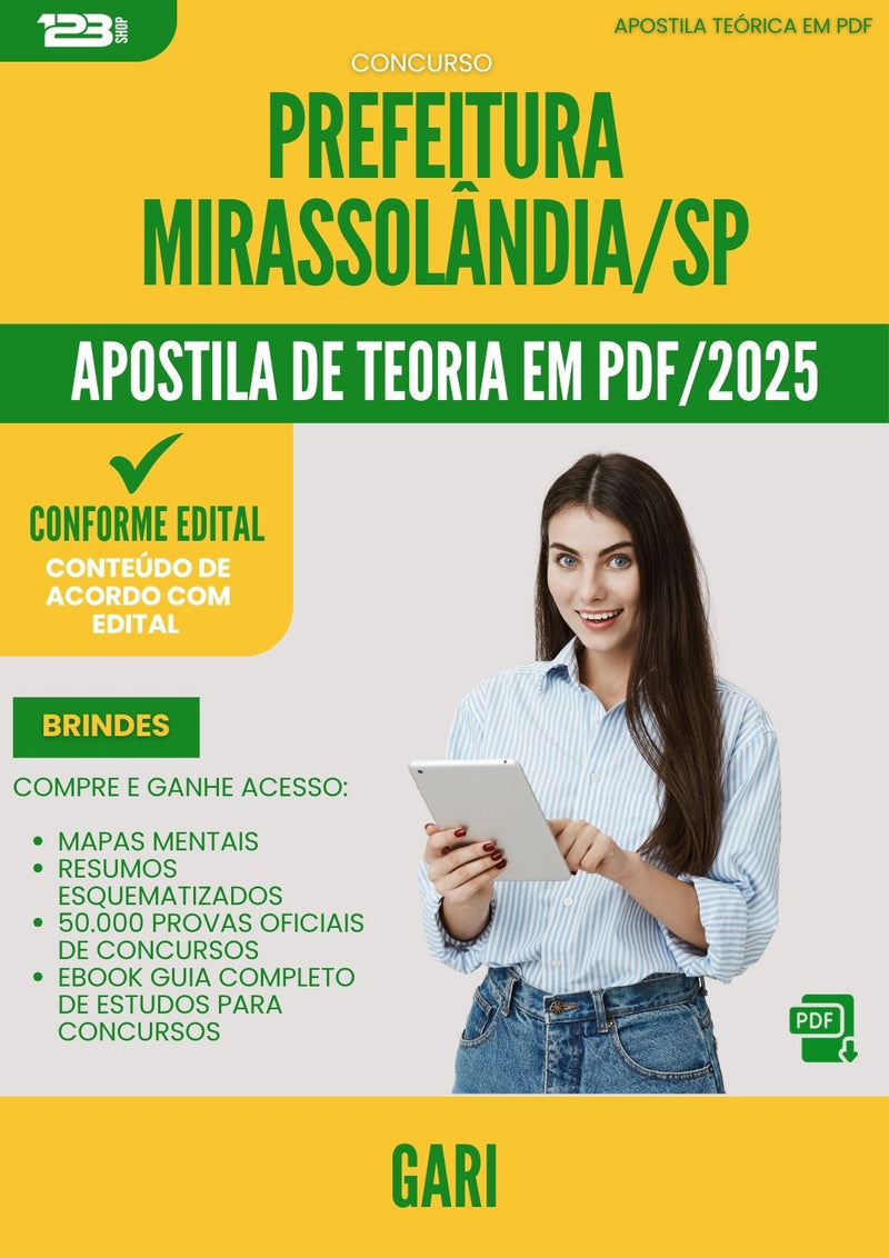 Apostila Teórica para Concurso Gari da Prefeitura Mirassolandia Sp 2025 - Conteúdo de Acordo com Edital