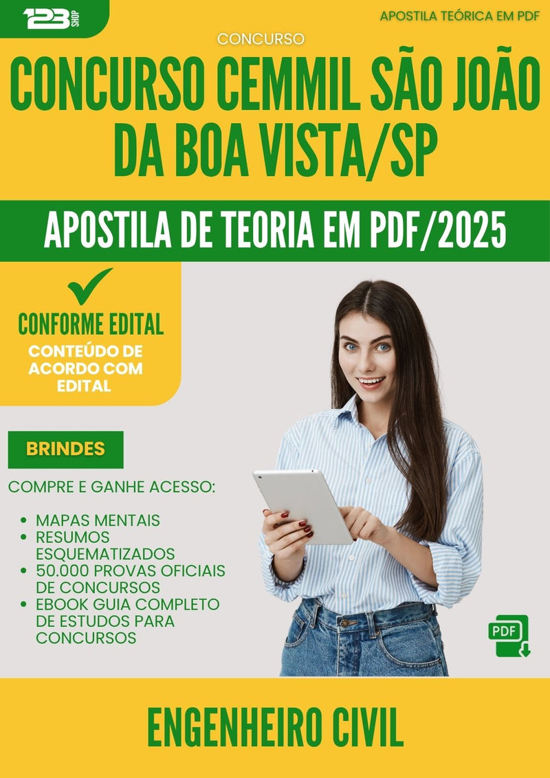 Apostila Teórica para Concurso Engenheiro Civil Cemmil Sao Joao da Prefeitura Boa Vista Sp 2025 - Conteúdo de Acordo com Edital