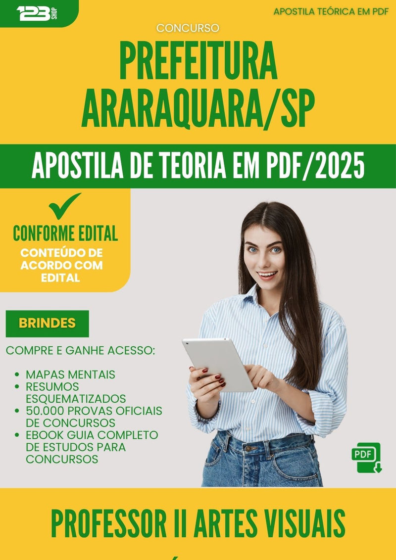 Apostila Teórica para Concurso Professor Ii Artes Visuais Plasticas da Prefeitura Araraquara Sp 2025 - Conteúdo de Acordo com Edital