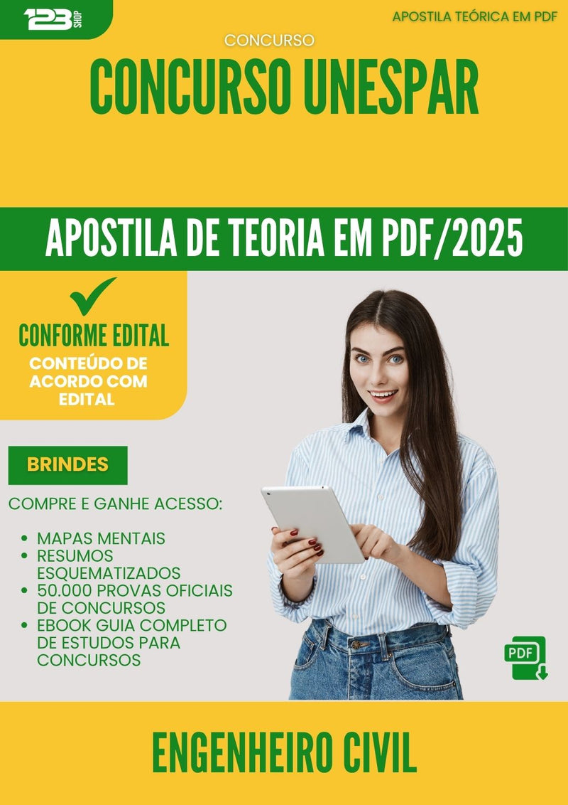 Apostila Teórica para Concurso Engenheiro Civil Unespar 2025 - Conteúdo de Acordo com Edital