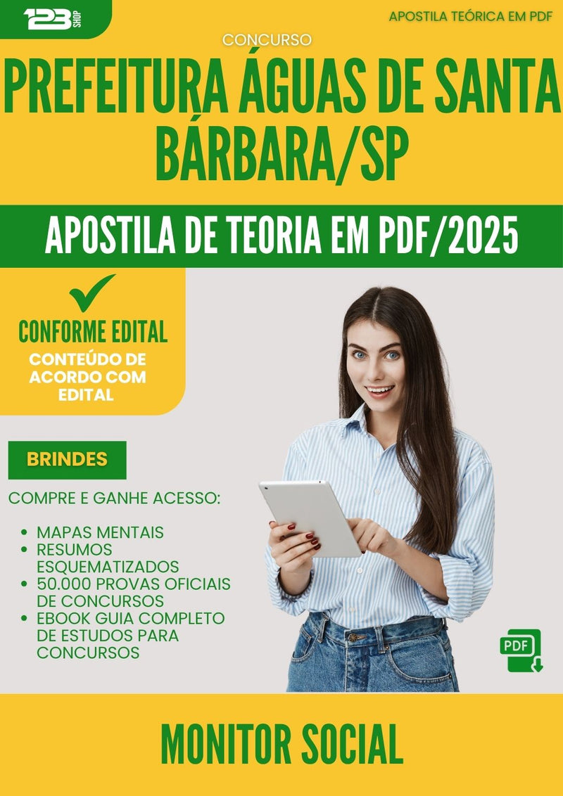 Apostila Teórica para Concurso Monitor Social da Prefeitura Aguas De Santa Barbara Sp 2025 - Conteúdo de Acordo com Edital