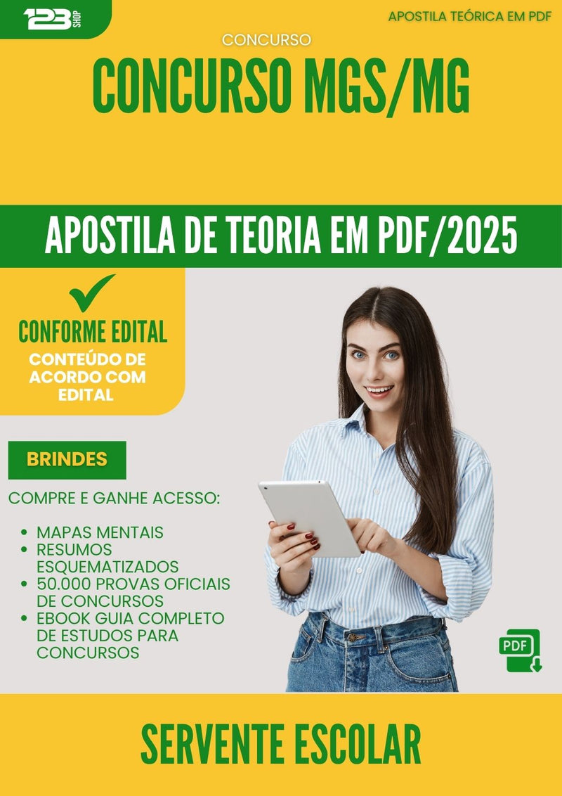 Apostila Teórica para Concurso Mgs Mg 2025 Servente Escolar - Conteúdo de Acordo com Edital