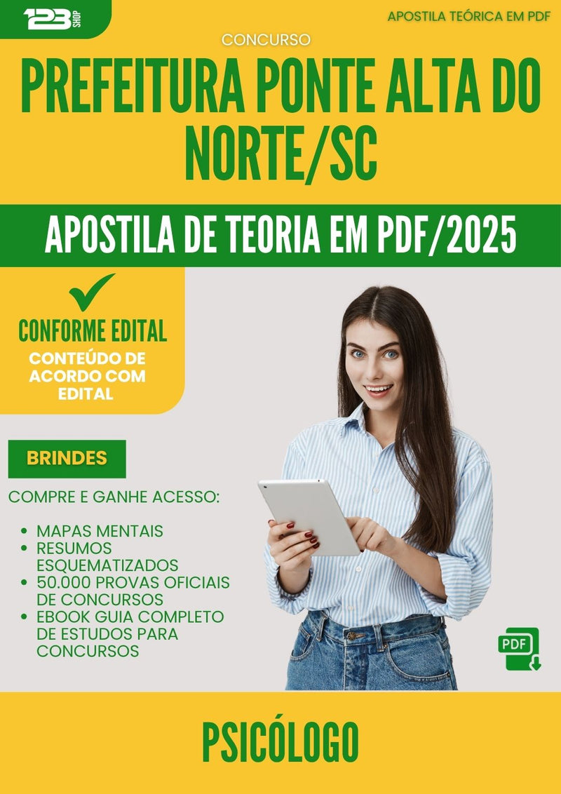 Apostila Teórica para Concurso Psicologo da Prefeitura Ponte Alta Do Norte Sc 2025 - Conteúdo de Acordo com Edital