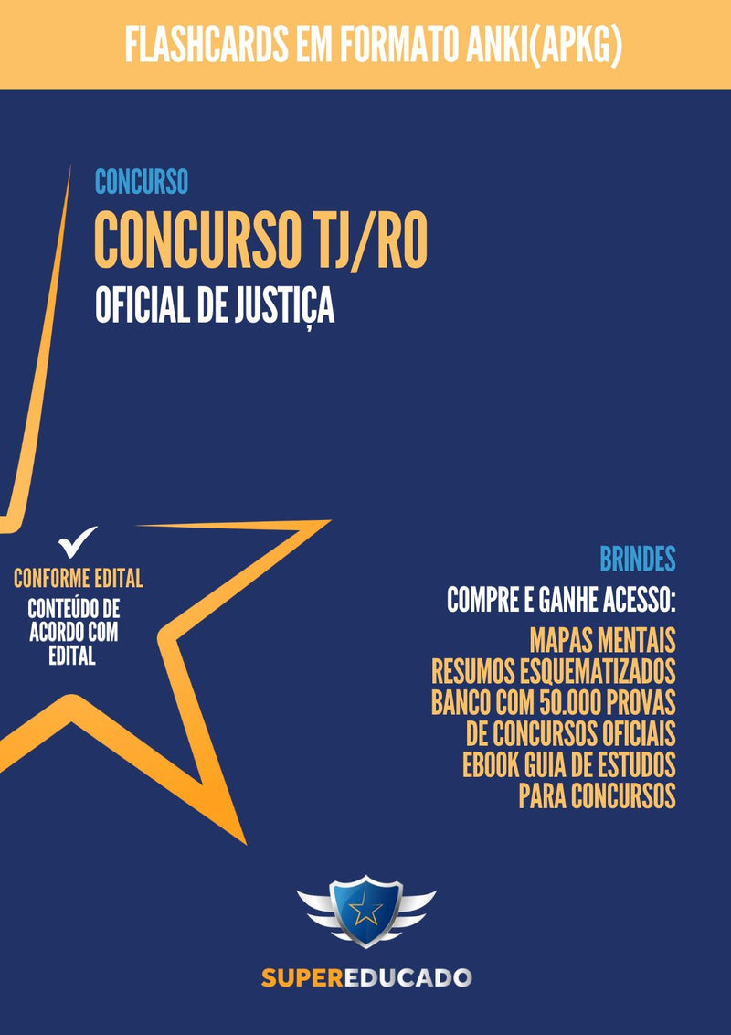 Flashcards para Concurso TJ/RO 2024 para Oficial de Justiça - 1.000 Flashcards - Conteúdo de Acordo com Edital