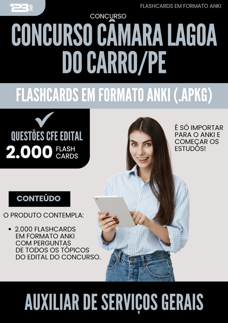 Flashcards para Concurso Auxiliar De Servicos Gerais Camara da Prefeitura Lagoa Do Carro Pe 2025 - 2000 Flashcards de Acordo com Edital