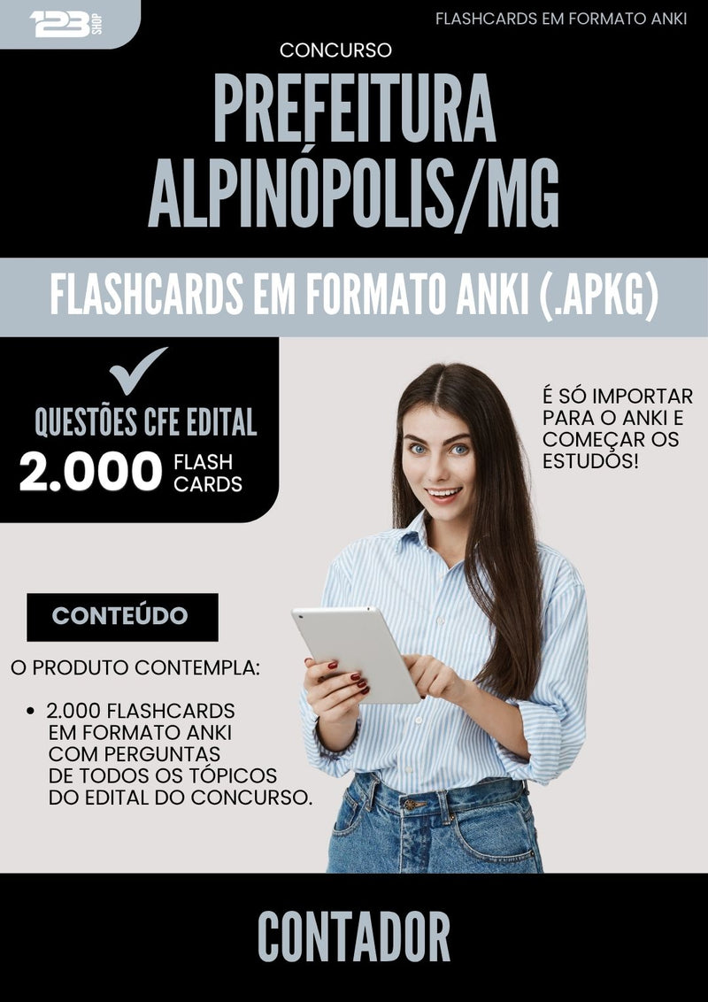 Flashcards para Concurso Contador da Prefeitura Alpinopolis Mg 2025 - 2000 Flashcards de Acordo com Edital