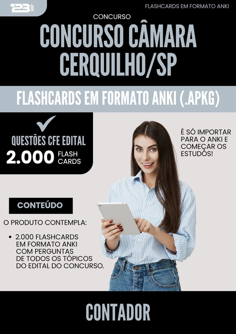 Flashcards para Concurso Contador Camara da Prefeitura Cerquilho Sp 2025 - 2000 Flashcards de Acordo com Edital
