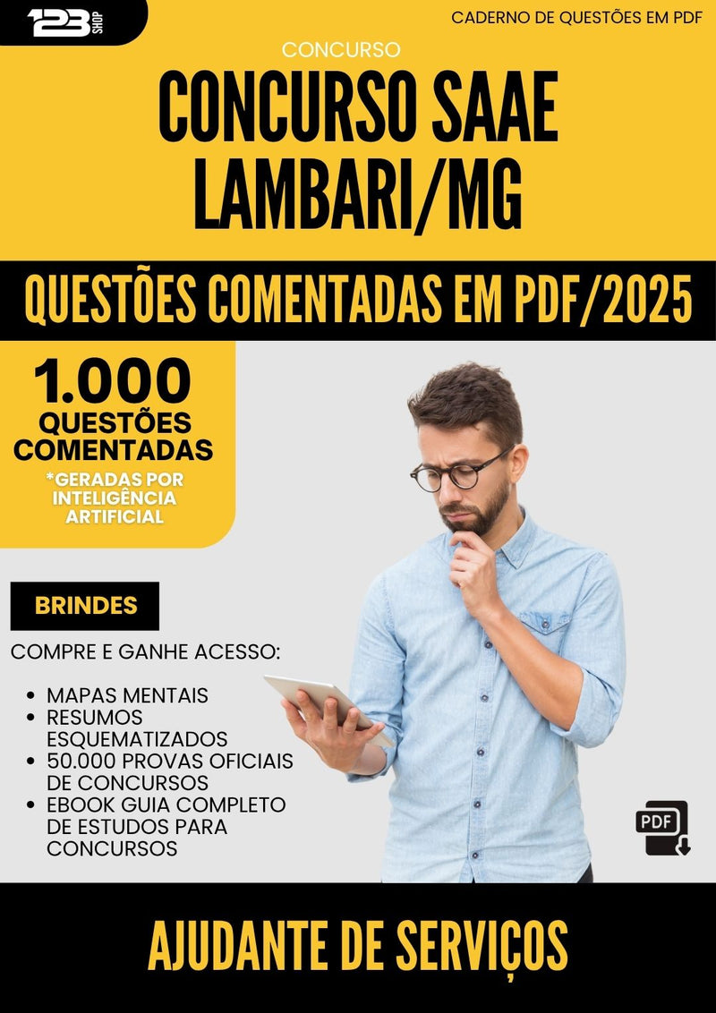 1000 Questões Comentadas para Concurso Ajudante De Servicos Saae da Prefeitura Lambari Mg 2025 - 1000 Questões