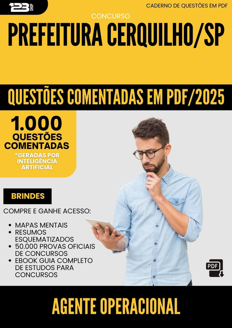 1000 Questões Comentadas para Concurso Agente Operacional da Prefeitura Cerquilho Sp 2025 - 1000 Questões
