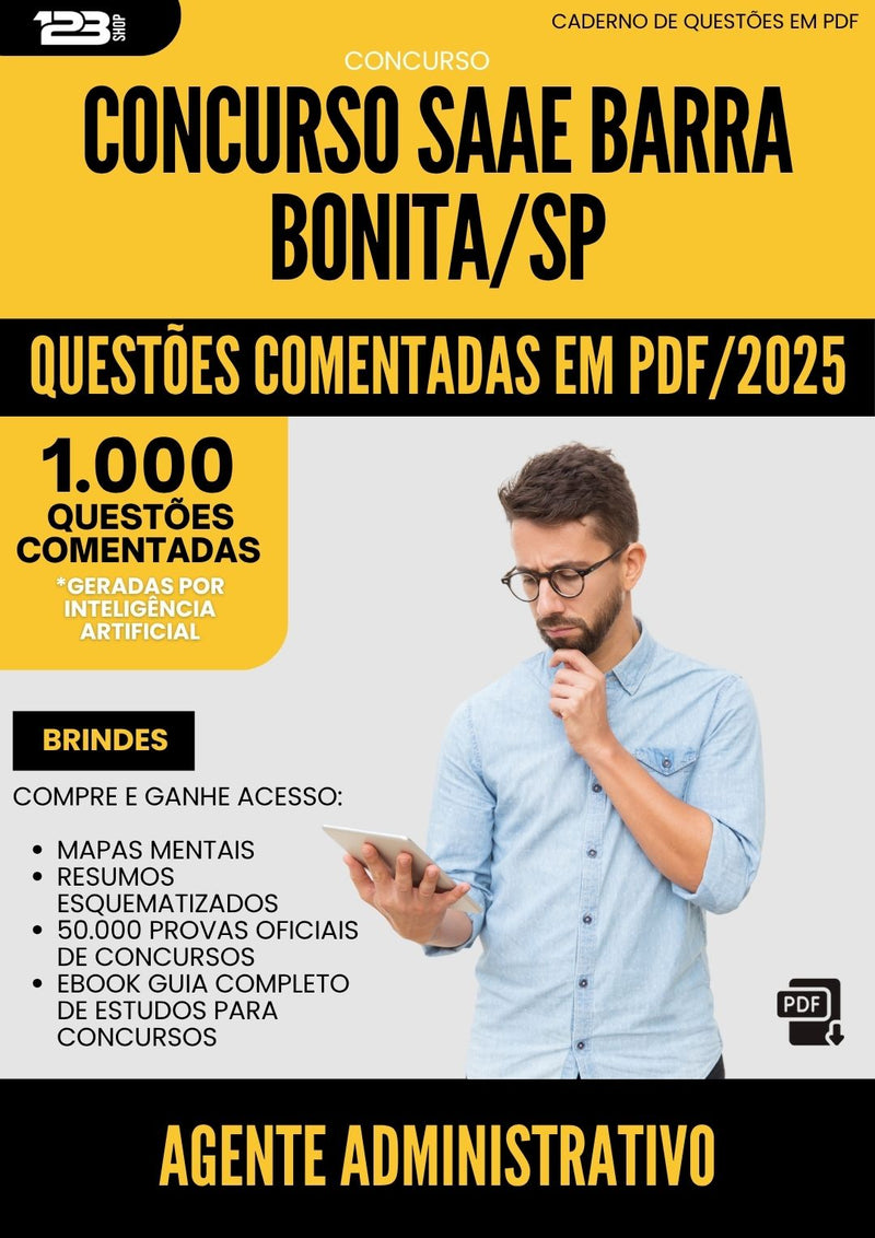 1000 Questões Comentadas para Concurso Agente Administrativo Saae da Prefeitura Barra Bonita Sp 2025 - 1000 Questões