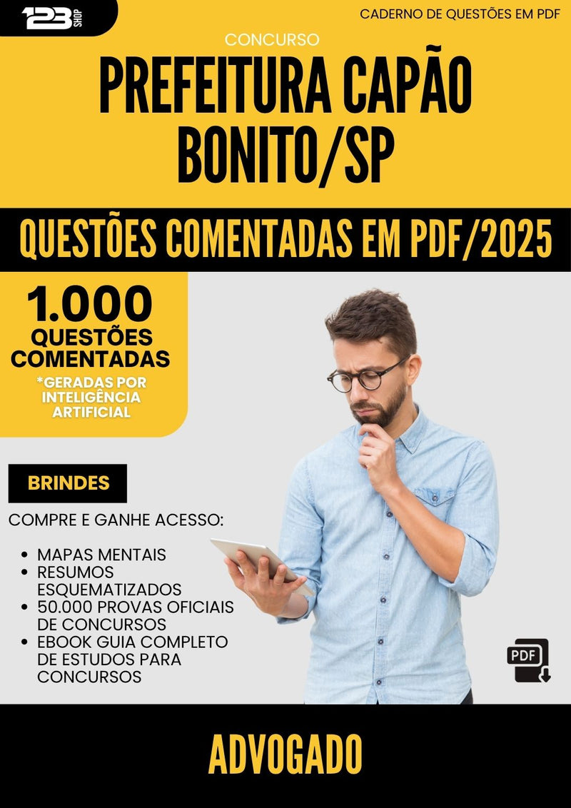 1000 Questões Comentadas para Concurso Advogado Capao da Prefeitura Bonito Sp 2025 - 1000 Questões