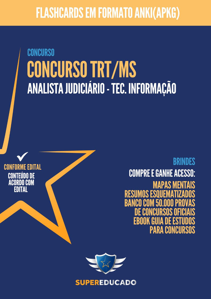 Flashcards para Concurso TRT/MS 2024 para Analista Judiciário - Tecnologia da Informação - 1.000 Flashcards - Conteúdo de Acordo com Edital