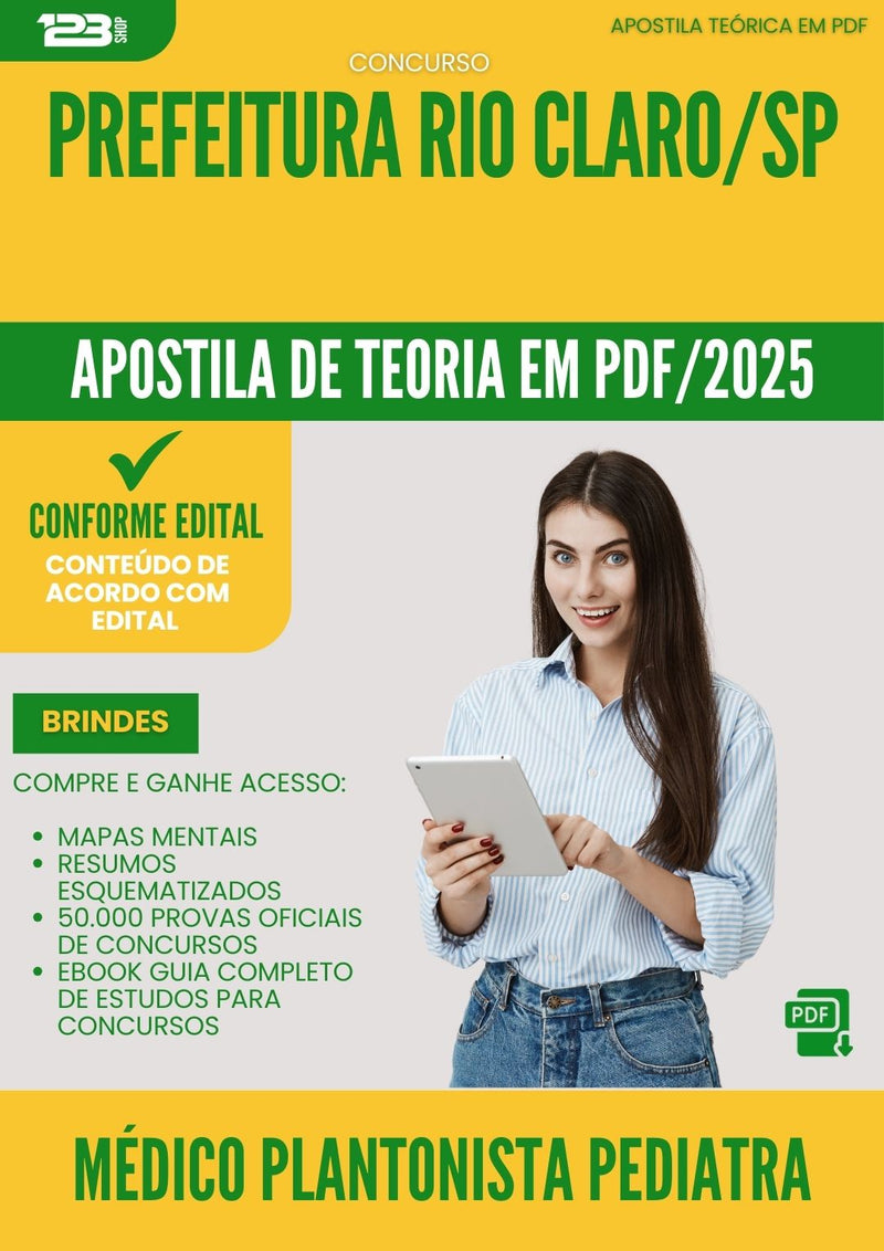 Apostila Teórica para Concurso Medico Plantonista Pediatra da Prefeitura Rio Claro Sp 2025 - Conteúdo de Acordo com Edital