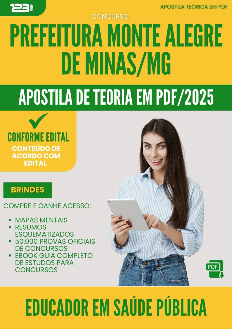Apostila Teórica para Concurso Educador Em Saude Publica Monte da Prefeitura Alegre De Minas Mg 2025 - Conteúdo de Acordo com Edital
