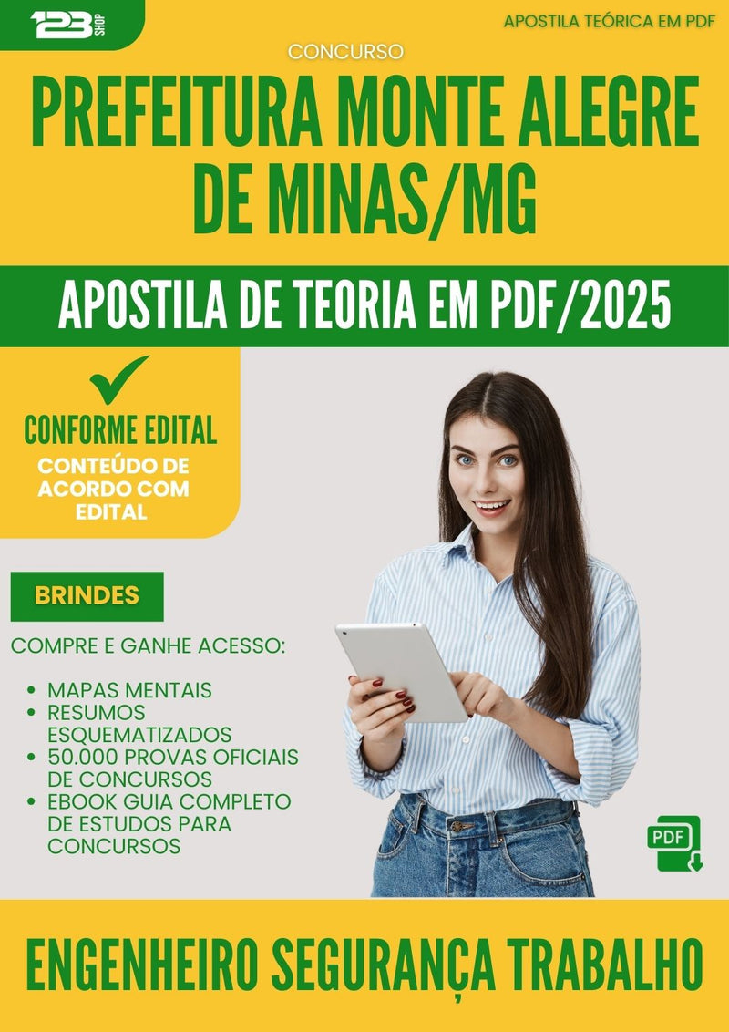 Apostila Teórica para Concurso Engenheiro Seguranca Trabalho Monte da Prefeitura Alegre De Minas Mg 2025 - Conteúdo de Acordo com Edital