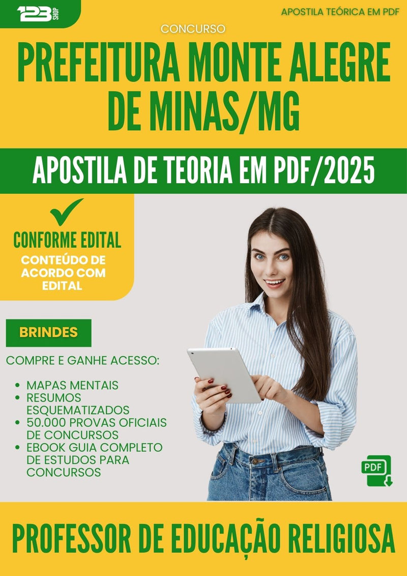 Apostila Teórica para Concurso Professor De Educacao Religiosa Monte da Prefeitura Alegre De Minas Mg 2025 - Conteúdo de Acordo com Edital