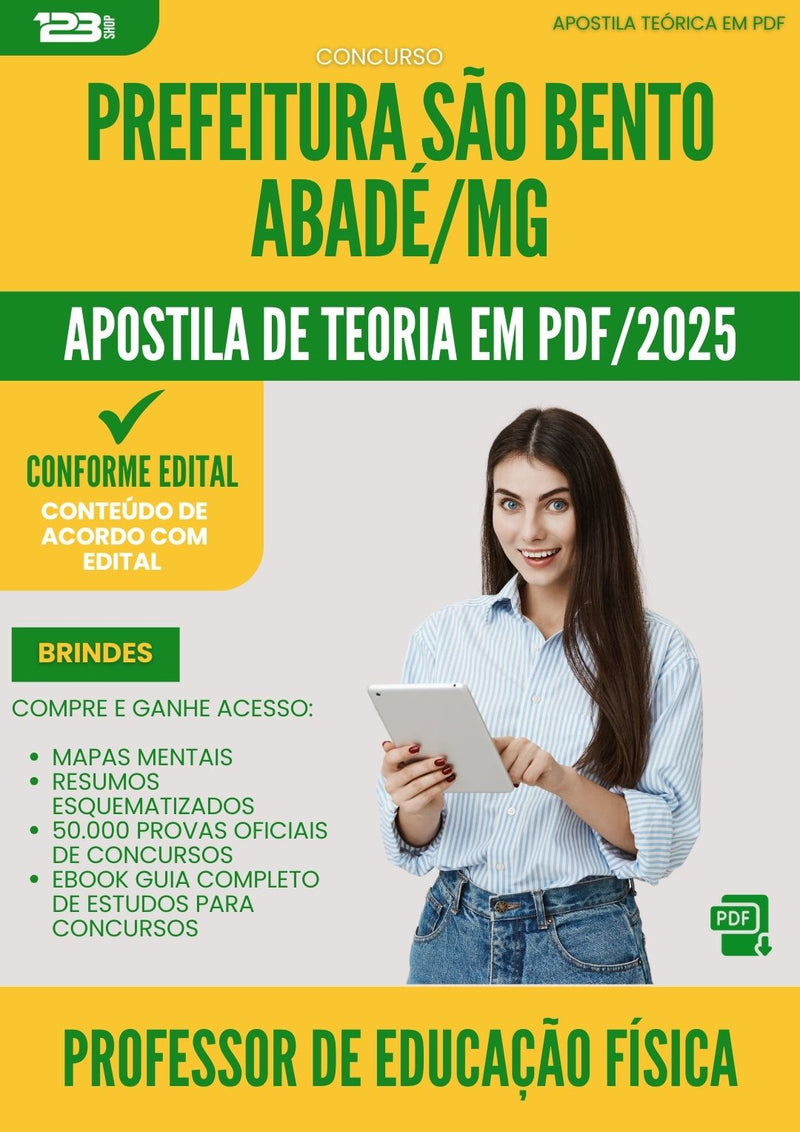 Apostila Teórica para Concurso Professor De Educacao Fisica da Prefeitura Sao Bento Abade Mg 2025 - Conteúdo de Acordo com Edital