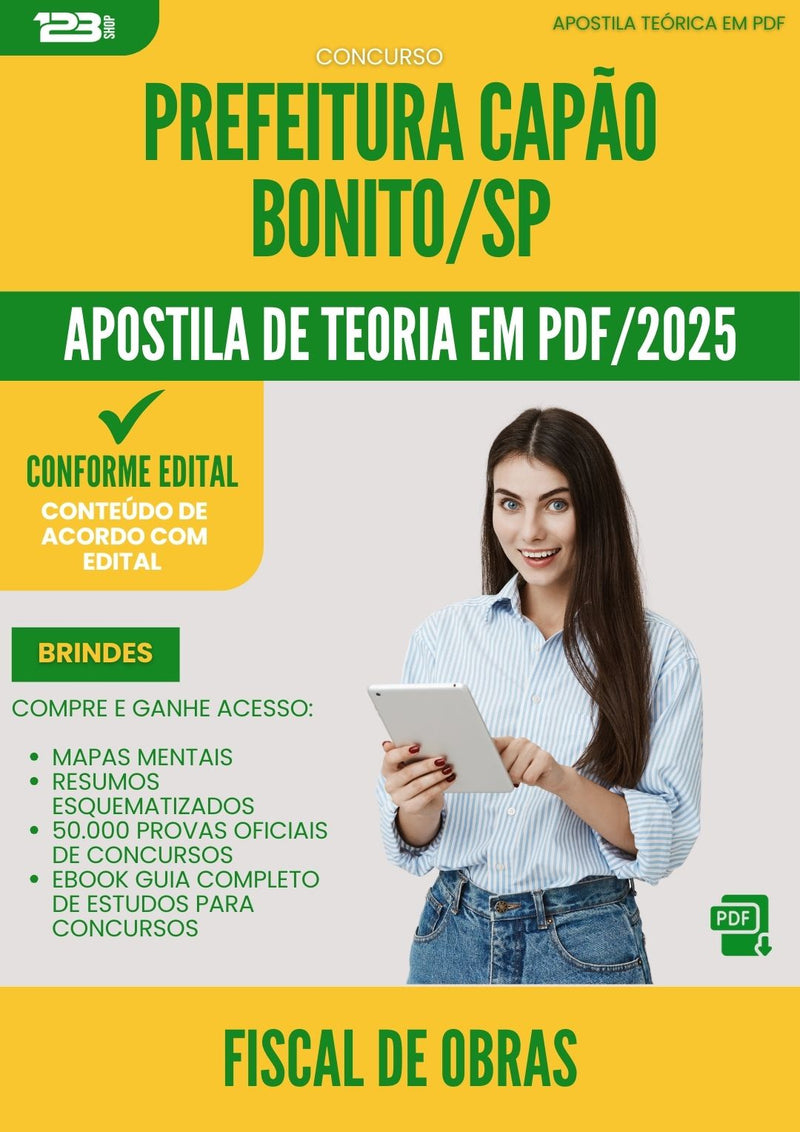 Apostila Teórica para Concurso Fiscal De Obras Capao da Prefeitura Bonito Sp 2025 - Conteúdo de Acordo com Edital