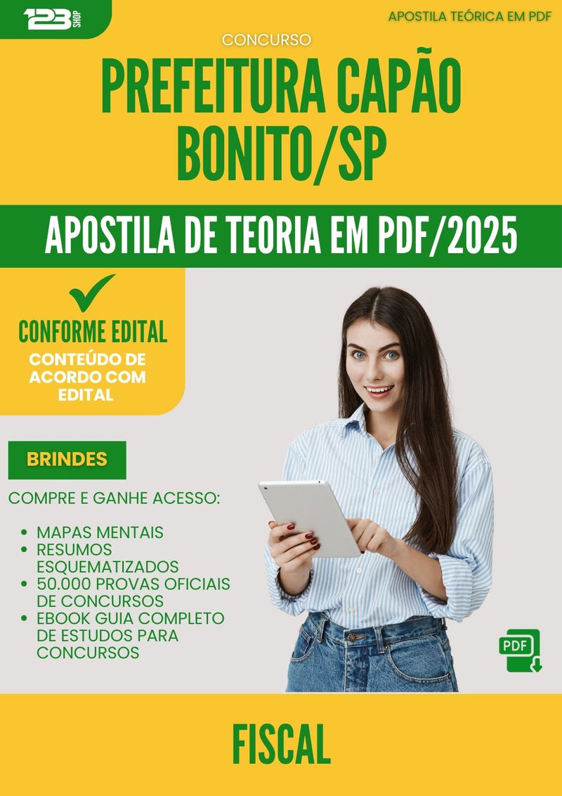 Apostila Teórica para Concurso Fiscal Capao da Prefeitura Bonito Sp 2025 - Conteúdo de Acordo com Edital
