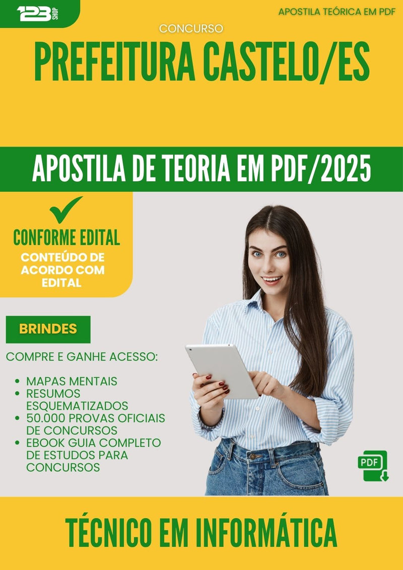Apostila Teórica para Concurso Tecnico Em Informatica da Prefeitura Castelo Es 2025 - Conteúdo de Acordo com Edital