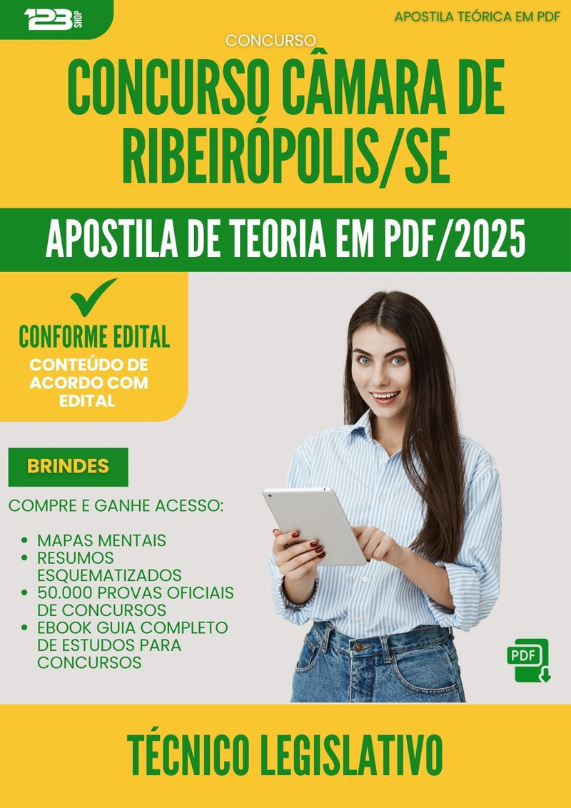 Apostila Teórica para Concurso Tecnico Legislativo Camara De da Prefeitura Ribeiropolis Se 2025 - Conteúdo de Acordo com Edital