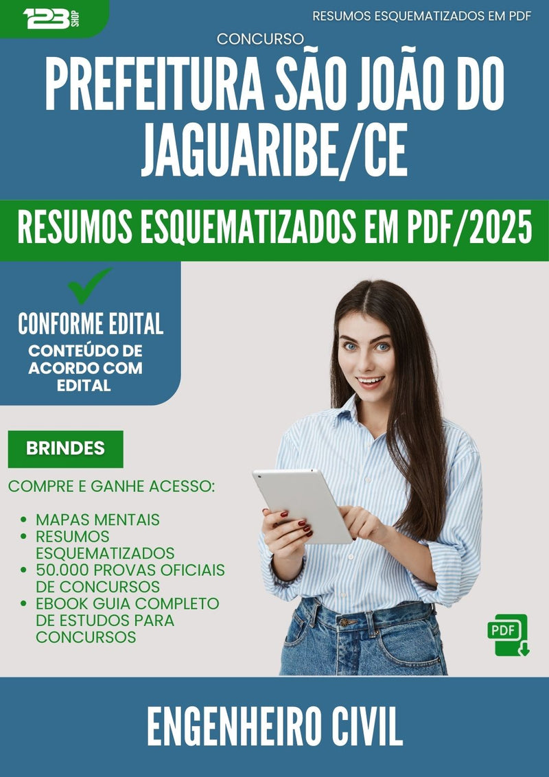 Resumos Esquematizados para Concurso Engenheiro Civil Sao Joao Do da Prefeitura Jaguaribe Ce 2025 - Conteúdo de Acordo com Edital