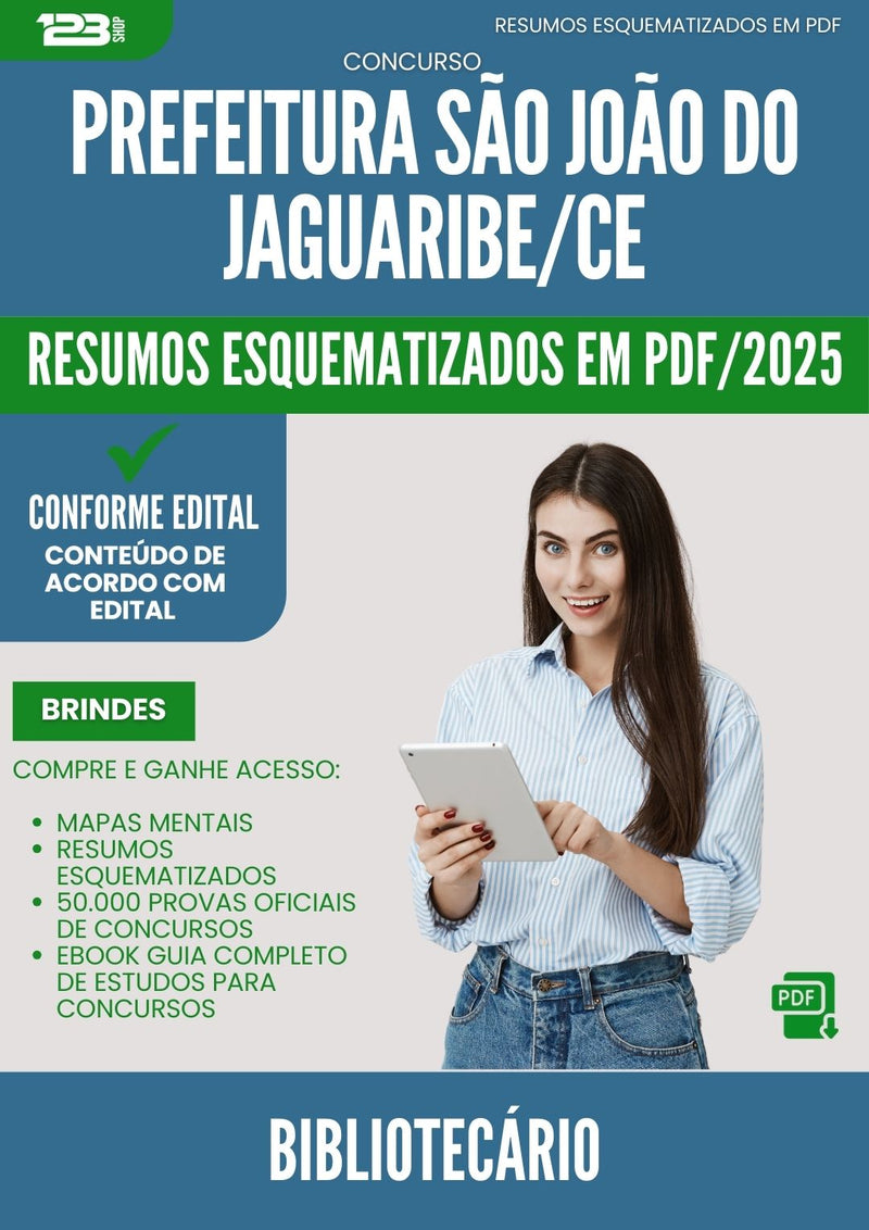 Resumos Esquematizados para Concurso Bibliotecario Sao Joao Do da Prefeitura Jaguaribe Ce 2025 - Conteúdo de Acordo com Edital
