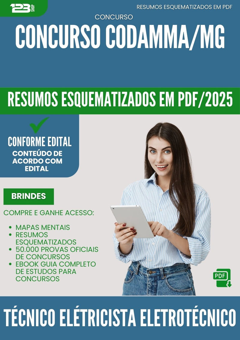 Resumos Esquematizados para Concurso Tecnico Eletricista Eletrotecnico Codamma Mg 2025 - Conteúdo de Acordo com Edital