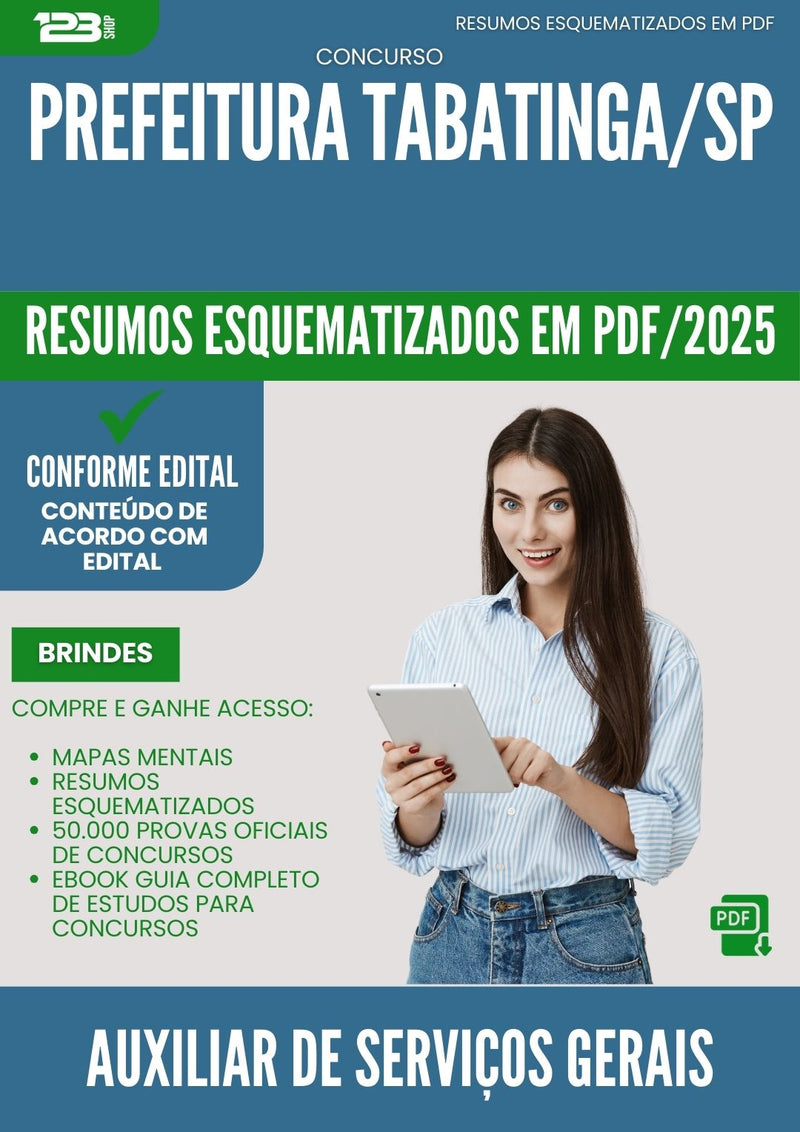 Resumos Esquematizados para Concurso Auxiliar De Servicos Gerais da Prefeitura Tabatinga Sp 2025 - Conteúdo de Acordo com Edital
