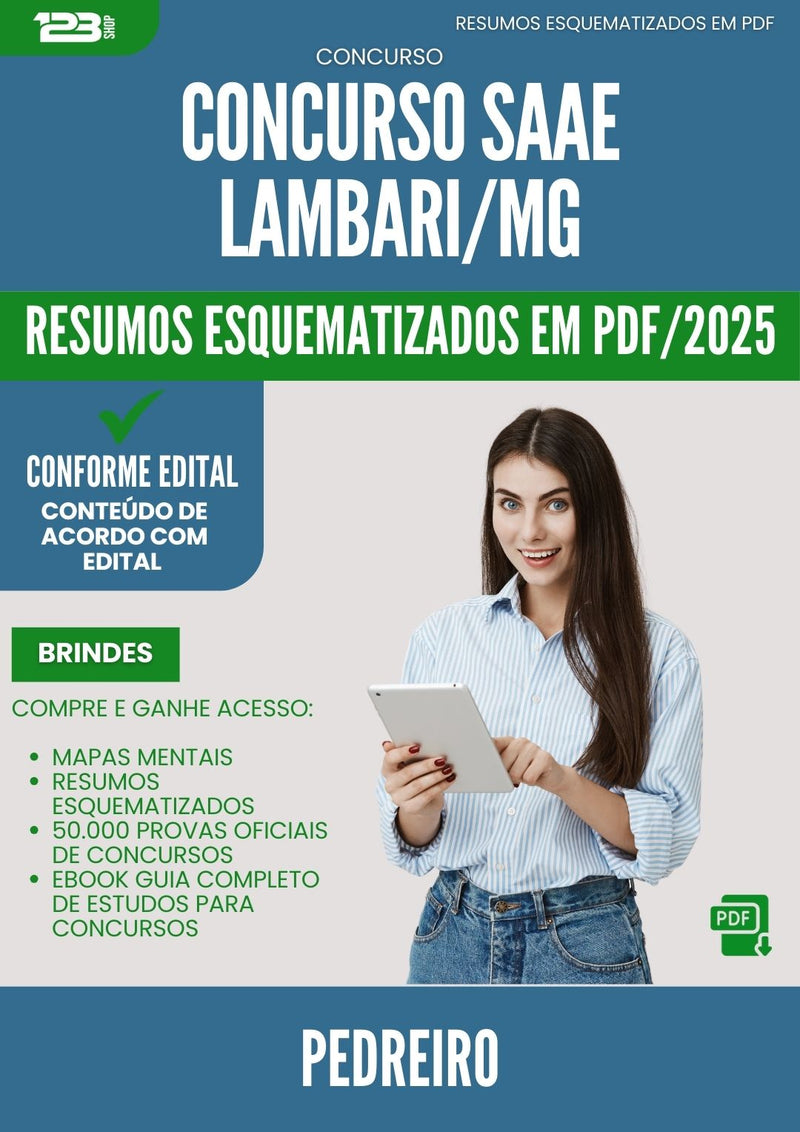 Resumos Esquematizados para Concurso Pedreiro Saae da Prefeitura Lambari Mg 2025 - Conteúdo de Acordo com Edital