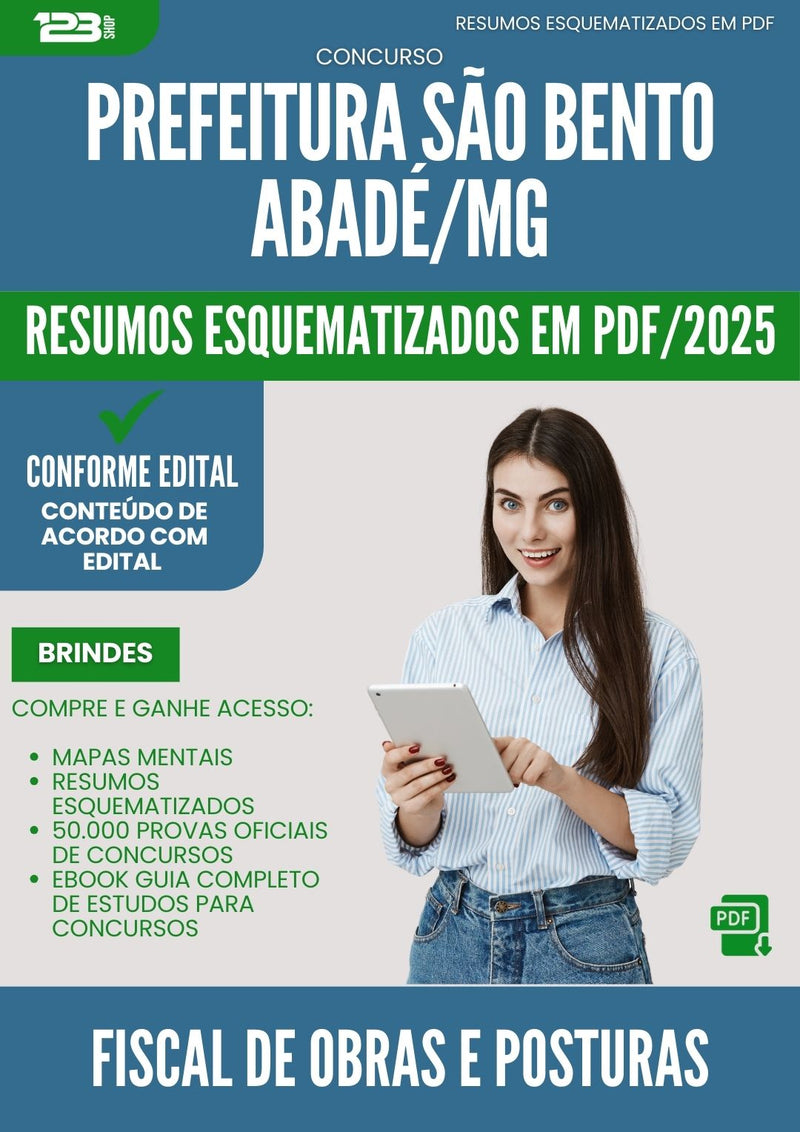 Resumos Esquematizados para Concurso Fiscal De Obras E Posturas da Prefeitura Sao Bento Abade Mg 2025 - Conteúdo de Acordo com Edital