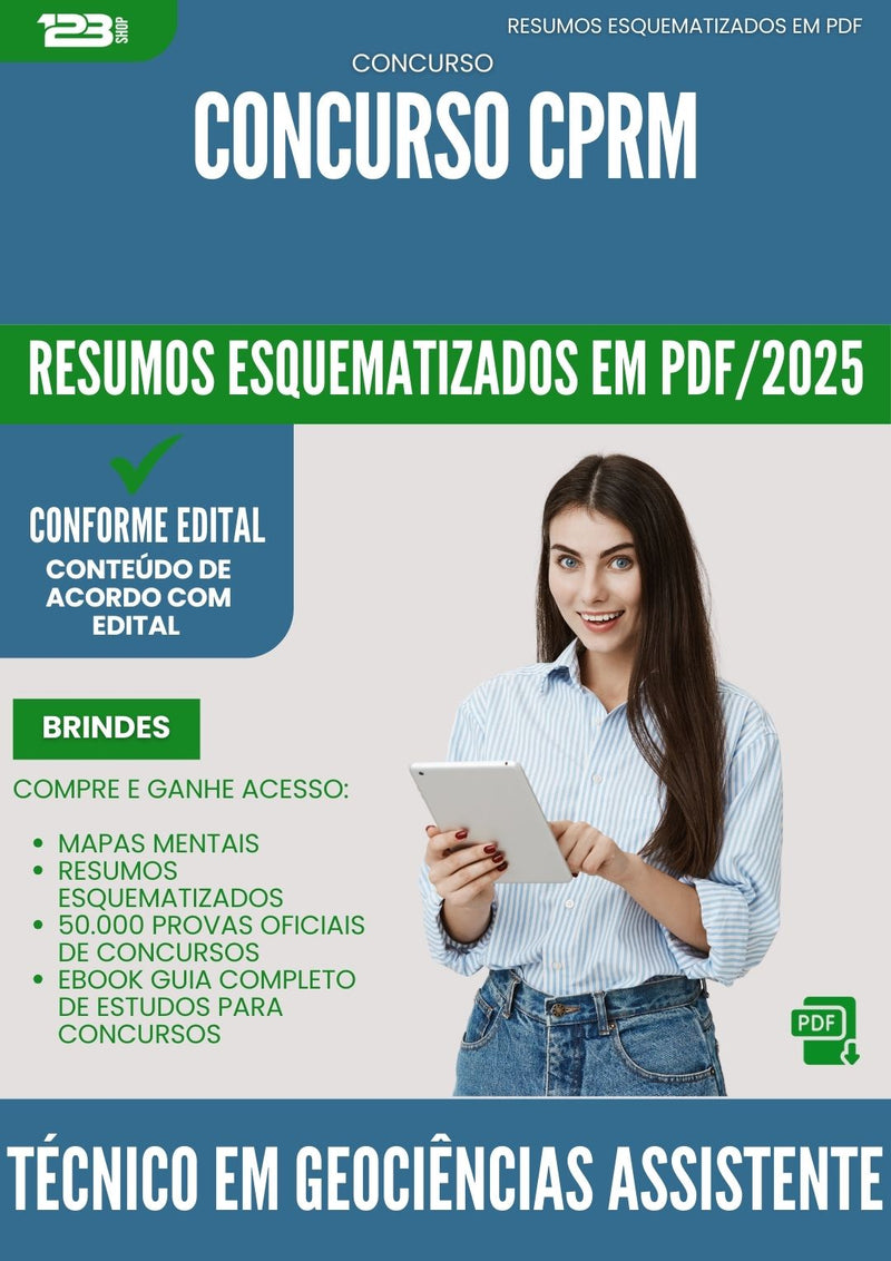 Resumos Esquematizados para Concurso Tecnico Em Geociencias Assistente Administrativo Cprm 2025 - Conteúdo de Acordo com Edital