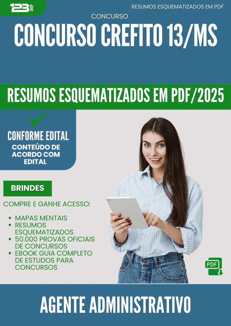 Resumos Esquematizados para Concurso Agente Administrativo Crefito 13 Ms 2025 - Conteúdo de Acordo com Edital
