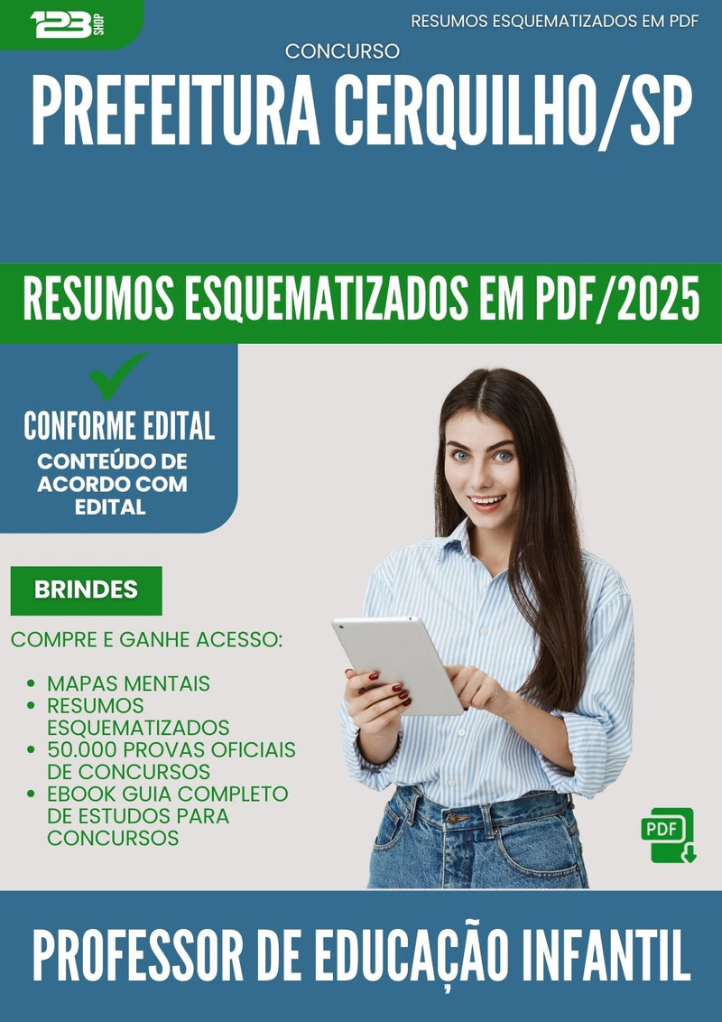 Resumos Esquematizados para Concurso Professor De Educacao Infantil da Prefeitura Cerquilho Sp 2025 - Conteúdo de Acordo com Edital