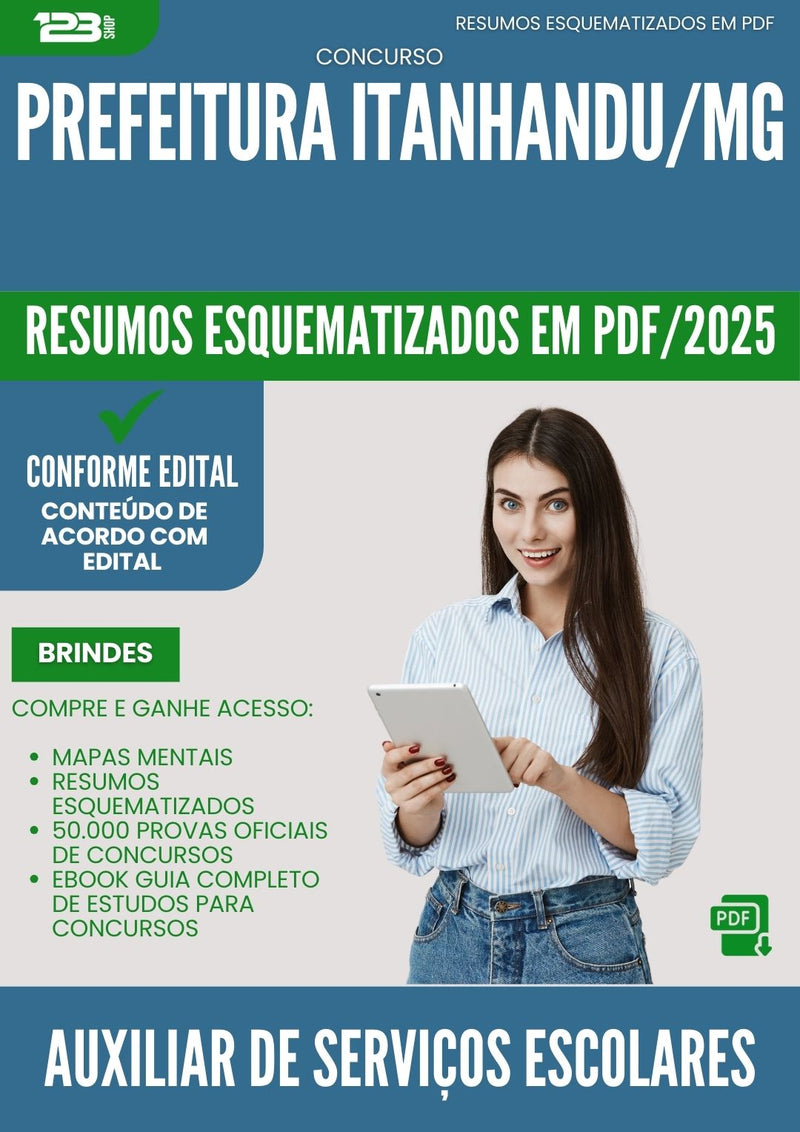 Resumos Esquematizados para Concurso Auxiliar De Servicos Escolares da Prefeitura Itanhandu Mg 2025 - Conteúdo de Acordo com Edital
