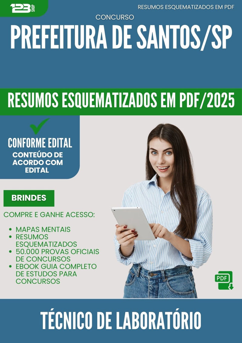 Resumos Esquematizados para Concurso Tecnico De Laboratorio Prefeitura De da Prefeitura Santos Sp 2025 - Conteúdo de Acordo com Edital