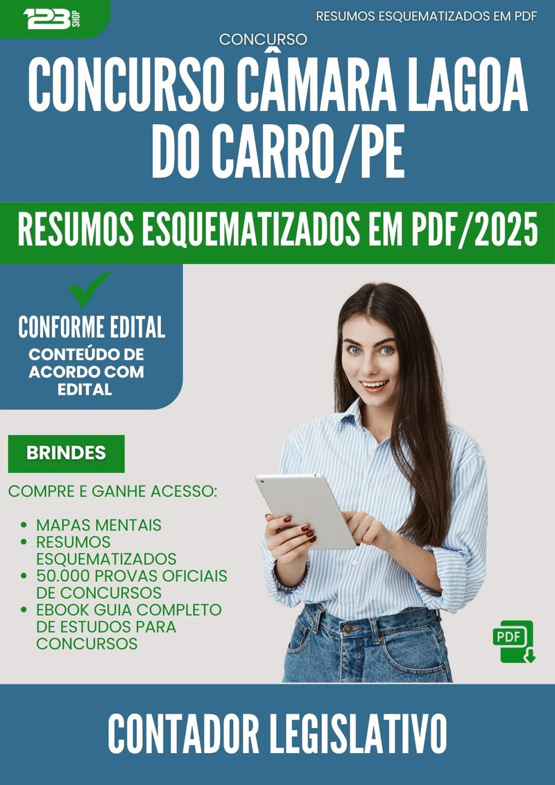 Resumos Esquematizados para Concurso Contador Legislativo Camara da Prefeitura Lagoa Do Carro Pe 2025 - Conteúdo de Acordo com Edital