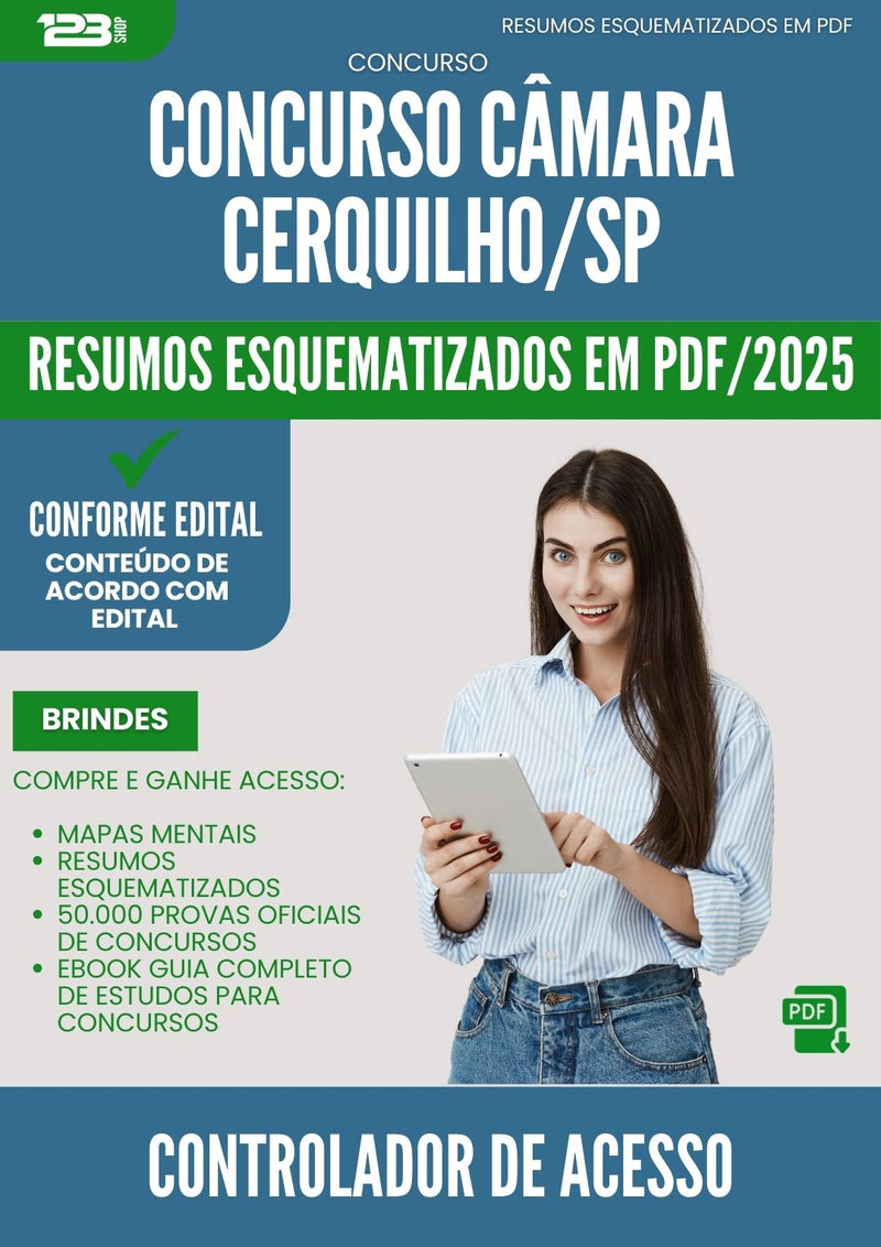 Resumos Esquematizados para Concurso Controlador De Acesso Camara da Prefeitura Cerquilho Sp 2025 - Conteúdo de Acordo com Edital