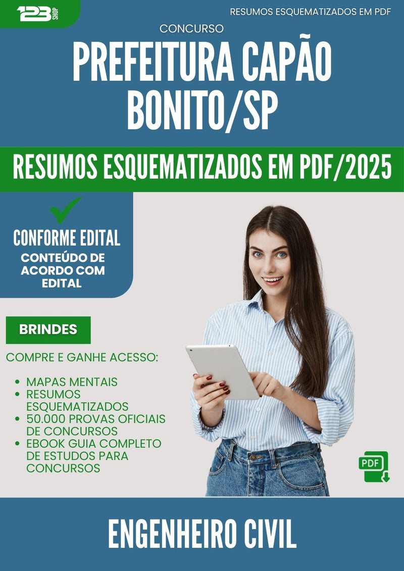 Resumos Esquematizados para Concurso Engenheiro Civil Capao da Prefeitura Bonito Sp 2025 - Conteúdo de Acordo com Edital