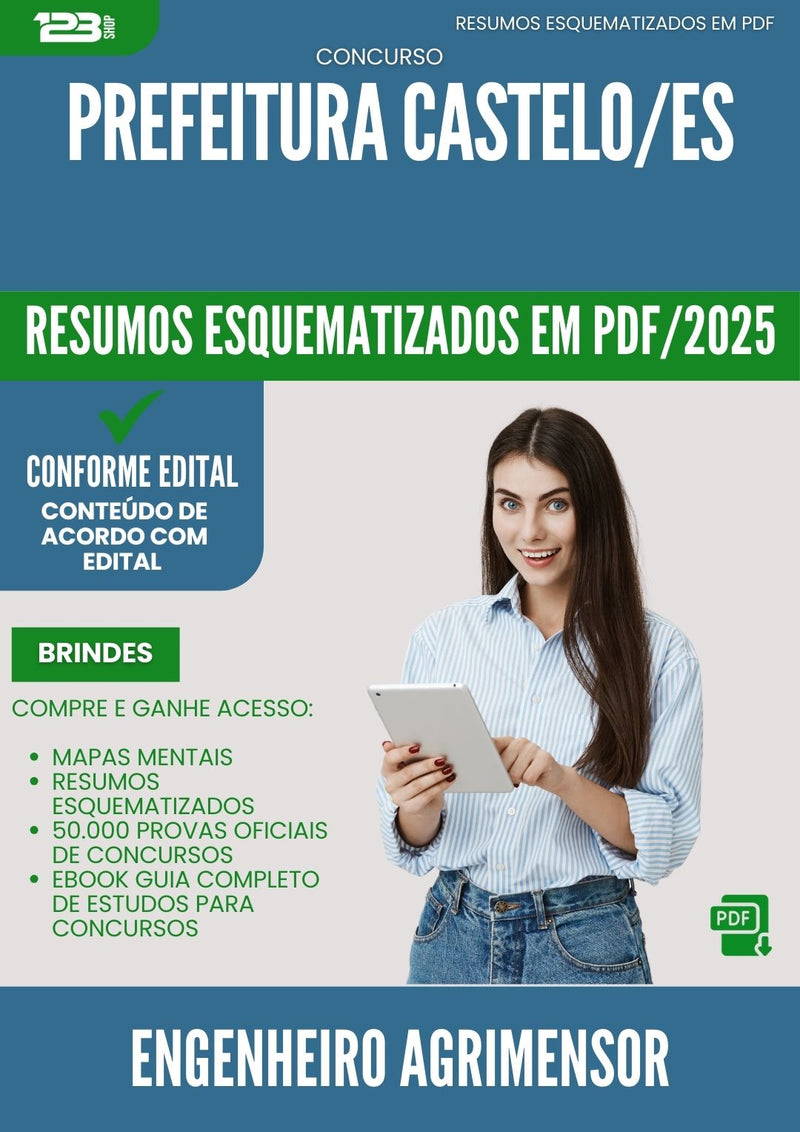 Resumos Esquematizados para Concurso Engenheiro Agrimensor da Prefeitura Castelo Es 2025 - Conteúdo de Acordo com Edital