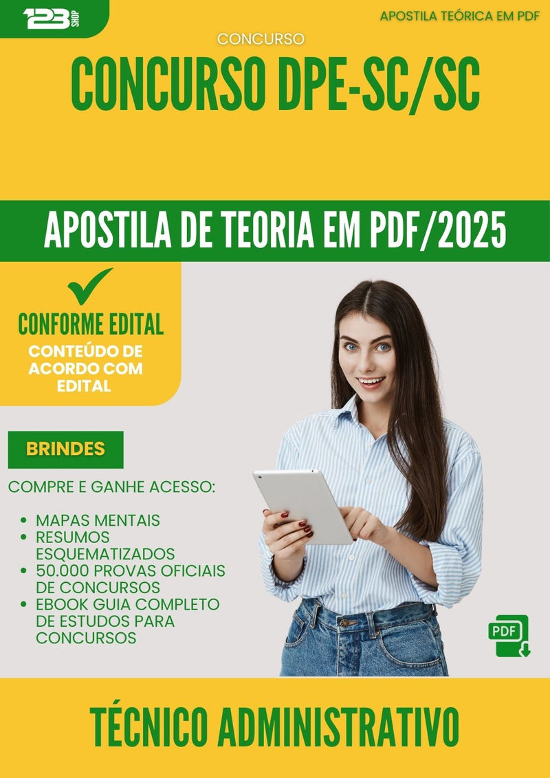 Apostila Teórica para Concurso Tecnico Administrativo Dpe Sc 2025 - Conteúdo de Acordo com Edital