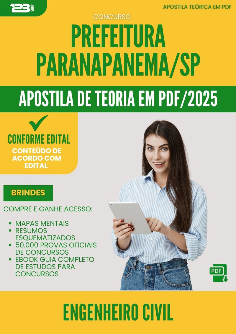 Apostila Teórica para Concurso Engenheiro Civil da Prefeitura Paranapanema Sp 2025 - Conteúdo de Acordo com Edital