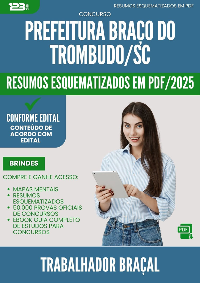 Resumos Esquematizados para Concurso Trabalhador Bracal da Prefeitura Braco Do Trombudo Sc 2025 - Conteúdo de Acordo com Edital