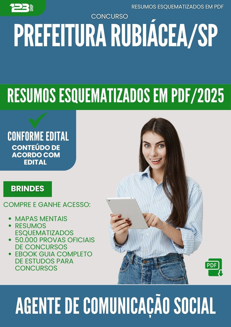 Resumos Esquematizados para Concurso Agente De Comunicacao Social da Prefeitura Rubiacea Sp 2025 - Conteúdo de Acordo com Edital